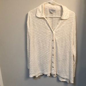 Women’s Versatile top long sleeve button v neck color white